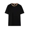 Burberry Black Cotton T-shirt With Check Finishes Men In Black