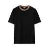 Burberry Black Cotton T-shirt With Check Finishes Men In Black