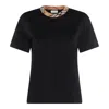 Burberry Black Crewneck T-shirt With Ckeck Motif On The Collar In Cotton Woman In Black