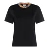 Burberry Black Crewneck T-shirt With Ckeck Motif On The Collar In Cotton Woman In Black
