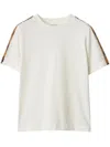 Burberry Chalk Jersey T Shirt With Check Tapes In White