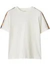 Burberry Chalk Jersey T Shirt With Check Tapes In White