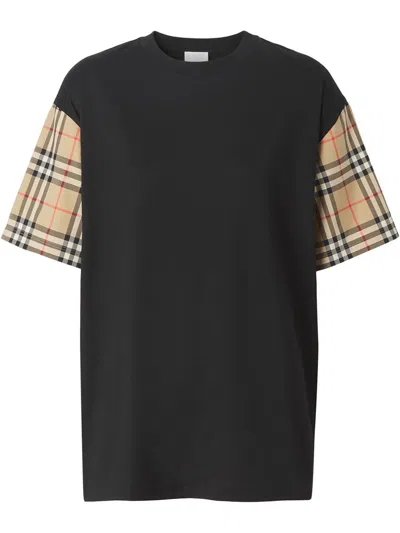 Burberry T-shirt In Cotone Con Maniche In Black