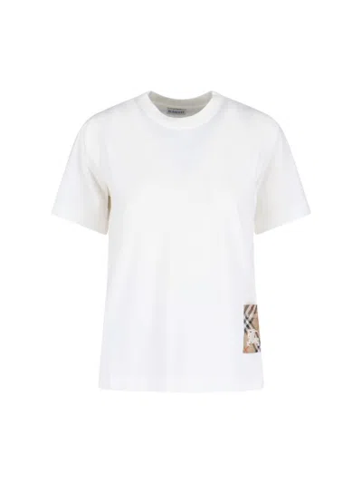 Burberry Women White T-shirt With Logo Patch With Check Motif On The Front In Cotton Woman In Neutral