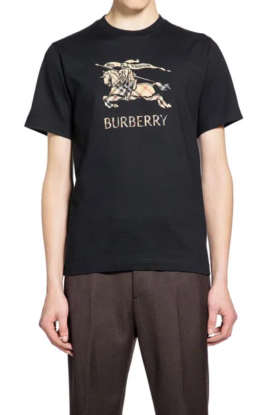 Burberry Equestrian Knight Cotton T-shirt In Black