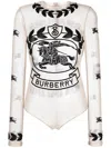 Burberry Ekd Embroidered Stretch Tulle Bodysuit In White