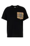 Burberry Short Sleeve Checked Crew Neck T-shirt With Chest Pocket In Black