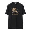 Burberry Men Black Crewneck T-shirt With Ekd And Logo Lettering Embroidery On The Front In Cotton Ma In Multi