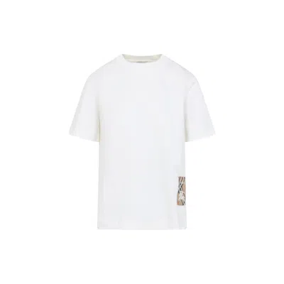 Burberry Women White T-shirt With Logo Patch With Check Motif On The Front In Cotton Woman In Neutral