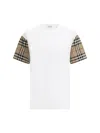Burberry White T-shirt With Vintage Check Motif On The Sleeves In Cotton Woman In White