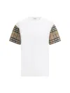 Burberry White T-shirt With Vintage Check Motif On The Sleeves In Cotton Woman In White
