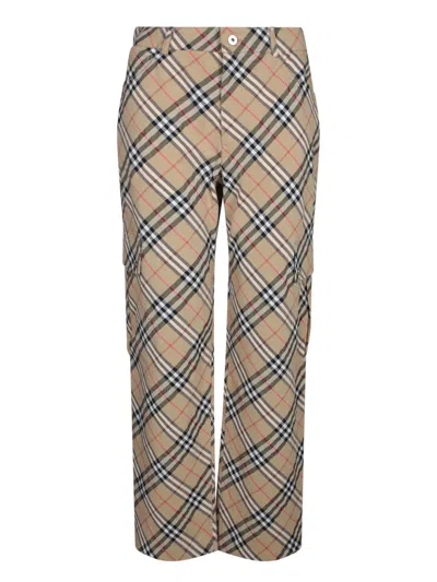 BURBERRY BURBERRY TAILORED BEIGE TROUSERS WITH CLASSIC PLAID PATTERN