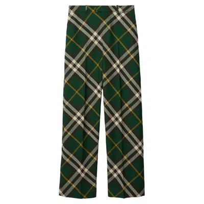 Burberry Tailored Check Pattern Wool Trousers In Green
