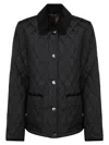 Burberry Oldham Black Quilted Jacket With Corduroy Collar In Tech Fabric Woman In Black