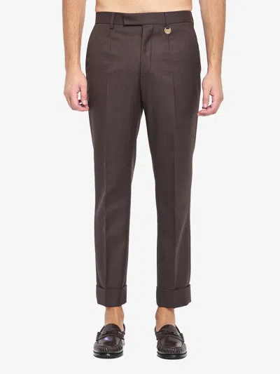 Burberry Tailored Wool Trousers Cuffed Hem In Brown