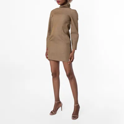 Burberry Tailored Wool Zipped Mini Dress In Brown