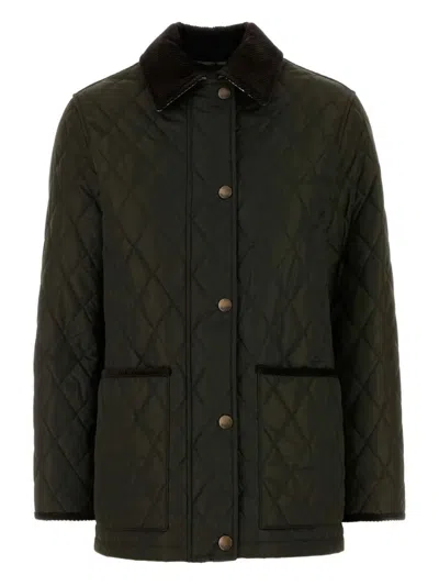 Burberry Quilted Country Jacket Corduroy Collar In Green
