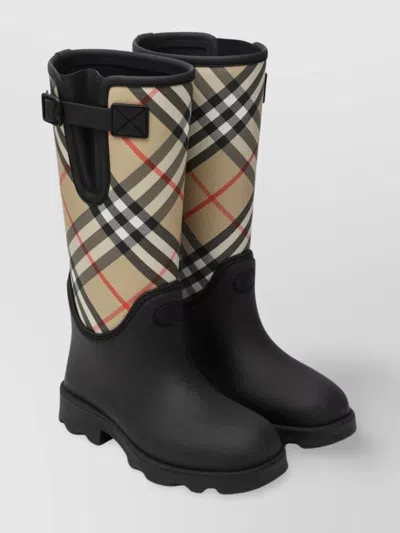 BURBERRY TALL CHECK PATTERN KNEE-HIGH RUBBER BOOTS