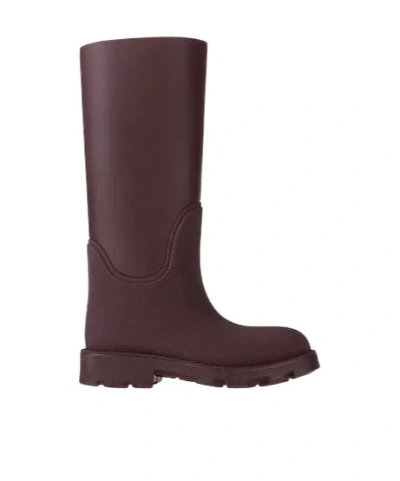 Burberry Tall Rain Boots In Burgundy