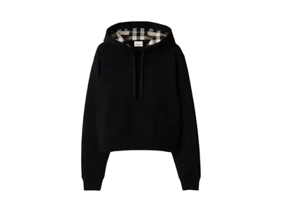 Pre-owned Burberry Talley Embroidery Logo Check Hooded Sweatshirt (women's) In Black