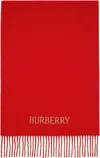 Burberry Tan & Red Reversible Ekd Cashmere Scarf In Pillar/ Camel