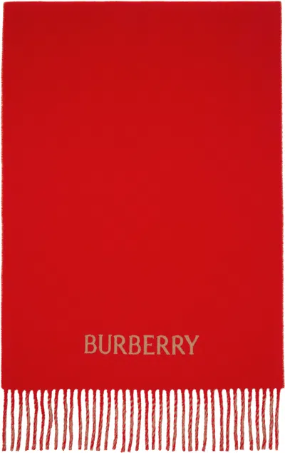 Burberry Tan & Red Reversible Ekd Cashmere Scarf