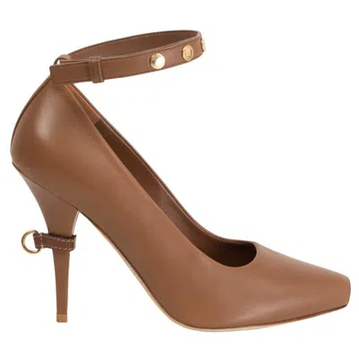 Pre-owned Burberry Tan Brown Leather Jermyn Peep-toe Ankle Strap Pumps Shoes 36