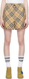 Burberry Check Ekd Drawstring Pull-on Shorts In Sand Ip Check