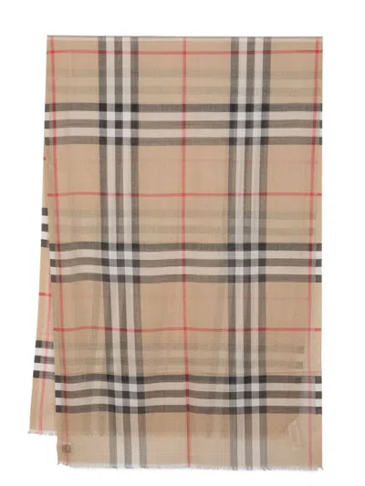 Burberry Scarf With Check Pattern In Tan