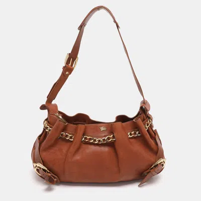 Pre-owned Burberry Tan Leather Margaret Shoulder Bag In Brown