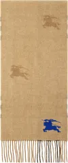 Burberry Tan Reversible Ekd Check Cashmere Scarf