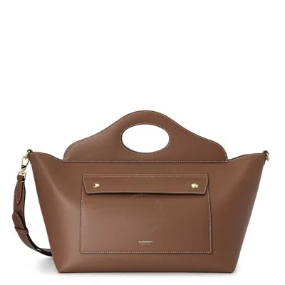 Burberry Tan Small Soft Pocket Leather Tote Bag In Brown