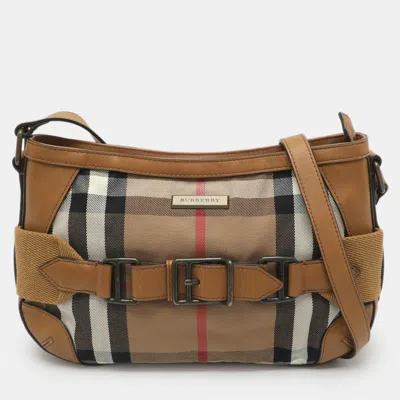 Pre-owned Burberry Tan/beige House Check Canvas And Leather Crossbody Bag