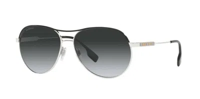 Pre-owned Burberry Tara Be 3122 Silver Black/grey Shaded Polarized (1005/t3) Sunglasses
