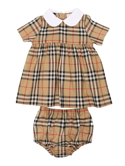 Burberry Babies' Tartan  Dress In Beige