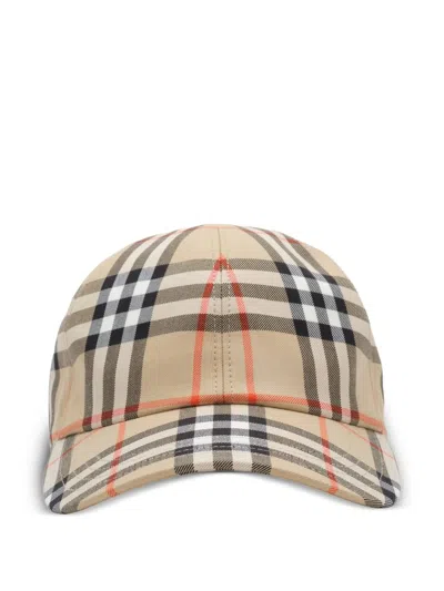 Burberry Tartan Cap With Visor In Brown