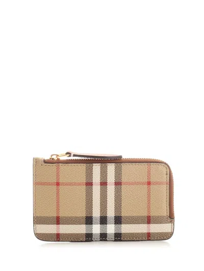 Burberry Tartan Check Card Holder In Beige
