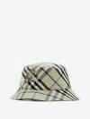 Burberry Checkered Cotton Blend Bucket Hat With Embroidered Detail In Beige