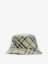 Burberry Checkered Cotton Blend Bucket Hat With Embroidered Detail In Beige
