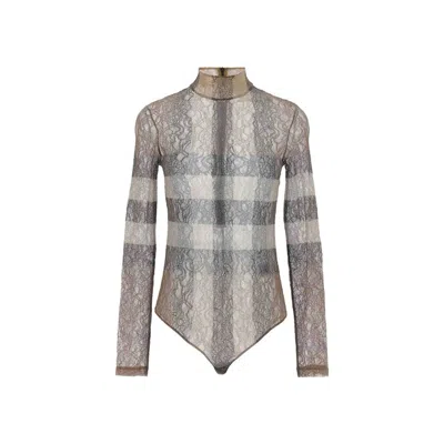 Burberry Printed Lace Bodysuit In Brown