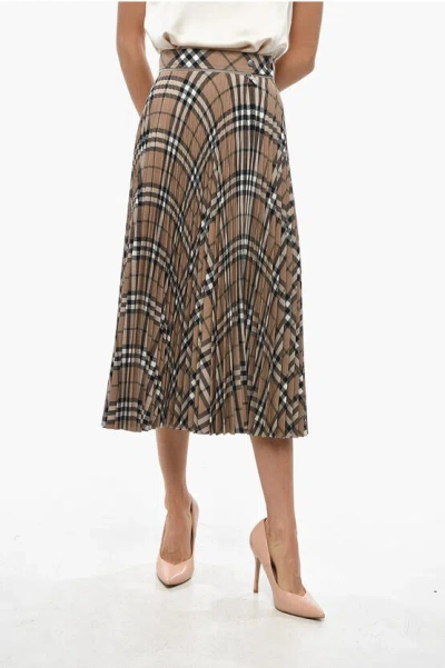 BURBERRY TARTAN PATTERNED ACCORDION MIDI SKIRT