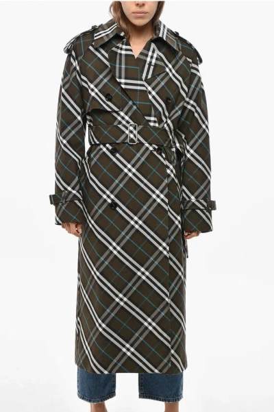 Burberry Tartan Patterned Cotton Blend Trench Coat