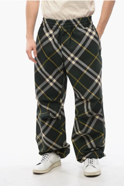 Burberry Tartan Patterned Nylon Sweatpants With Drawstringed Ankle In Green