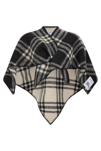 Burberry Tartan Poncho In Black