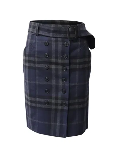 Pre-owned Burberry Tartan Wrap-style Skirt In Blue