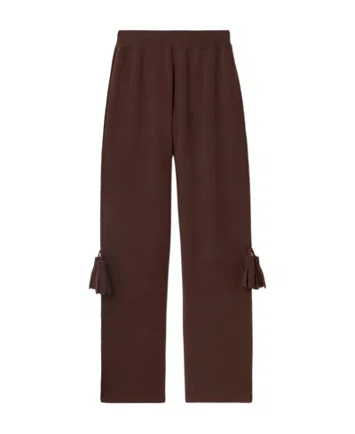 Burberry Tassel-detail Wool-blend Track Pants In Brown