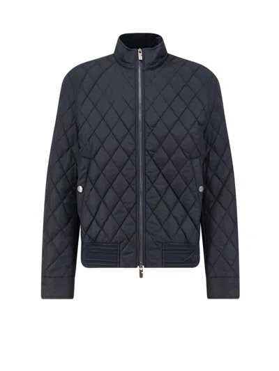 Burberry Quilted High Collar Long Sleeve Coat In Black