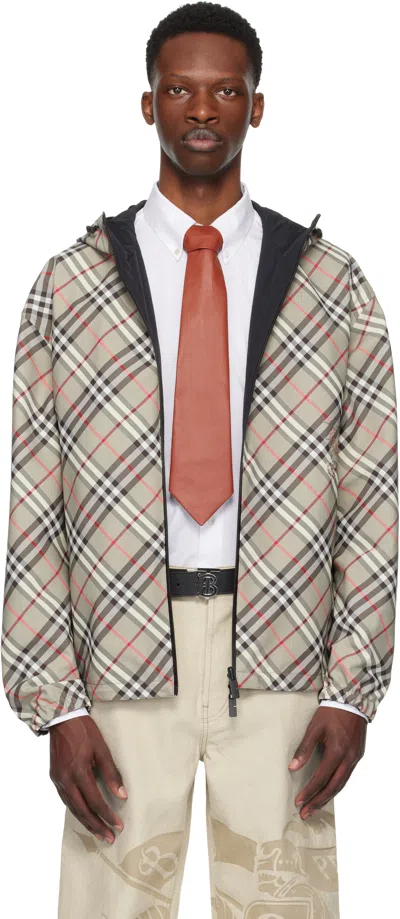 Burberry Taupe & Black Check Reversible Jacket