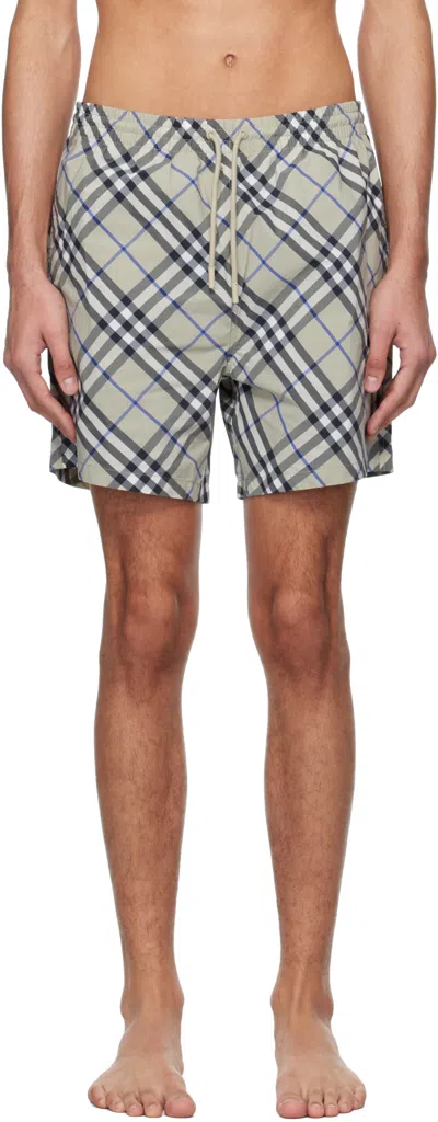 Burberry Taupe Check Swim Shorts In Lichen Ip Check