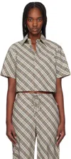 Burberry Check Short-sleeve Crop Button-down Shirt In Husk Ip Check